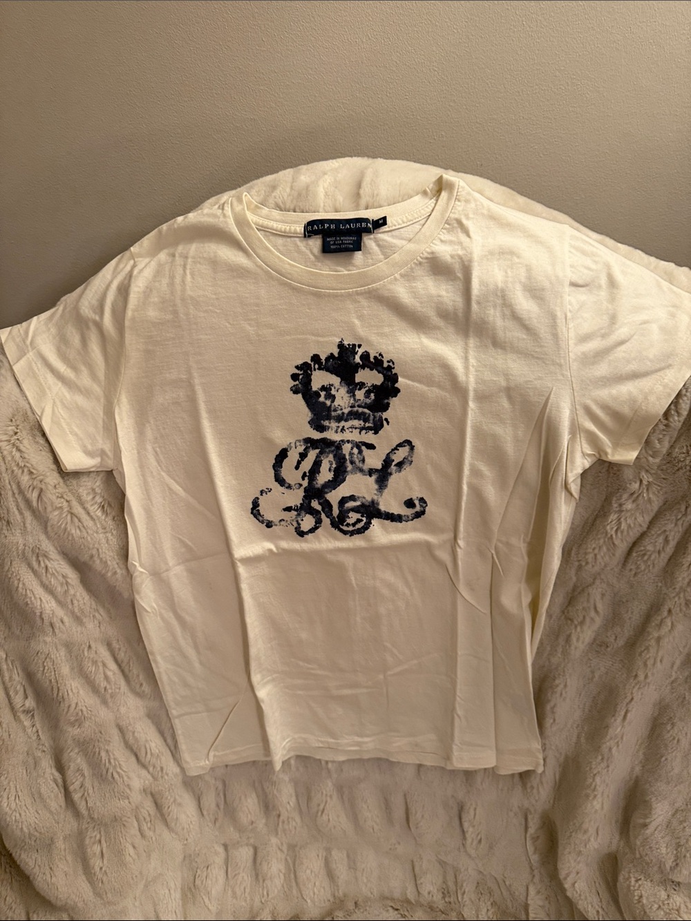 Ralph Lauren Cream Tee with Navy Crest Graphic